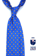 VANNY Electric Blue Printed Silk 3 Fold Tie